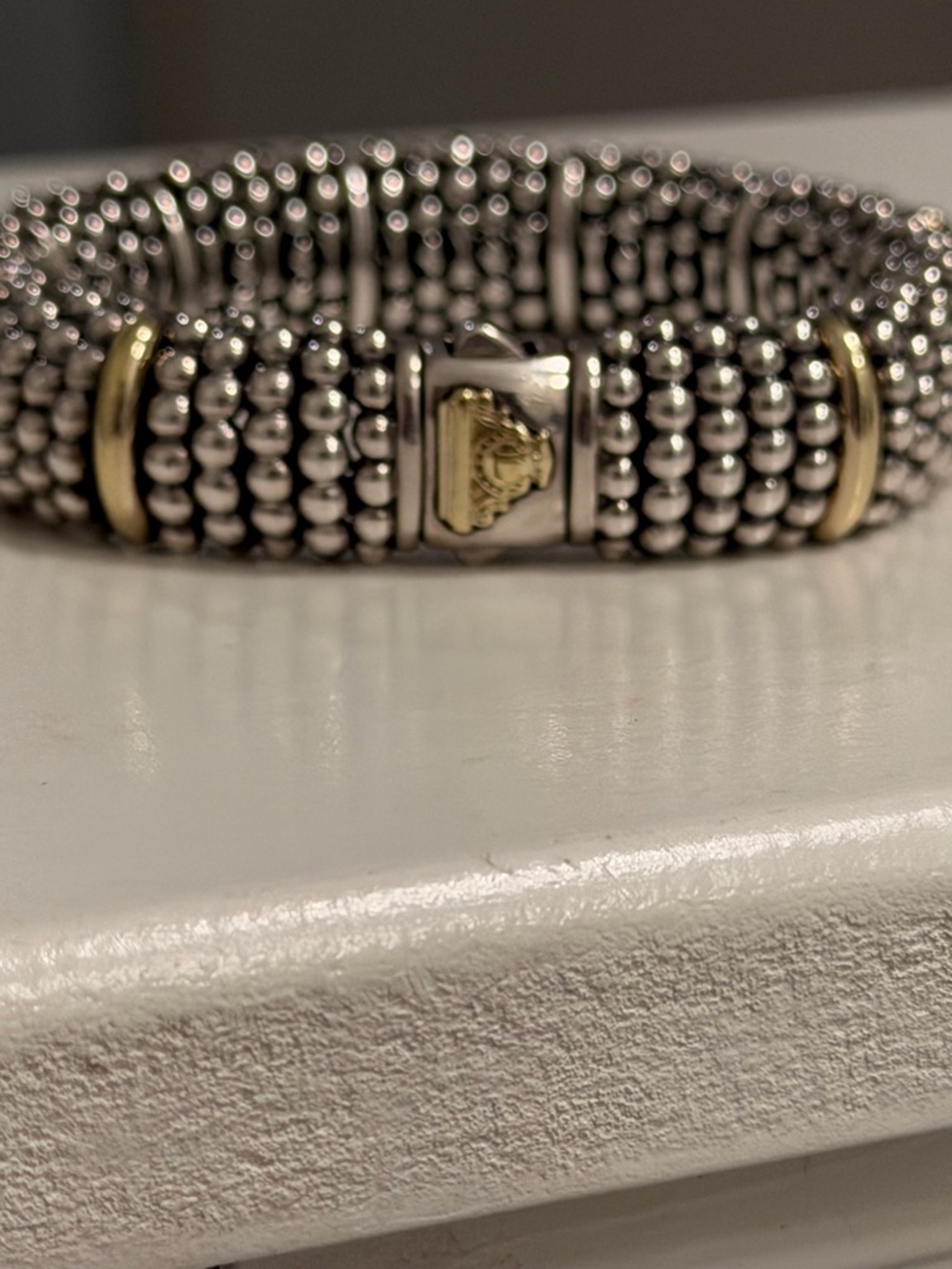Gold Station Caviar Bracelet | 15mm | 18k & Sterling Silver - Picture 5 of 12